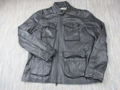 Reiss Leather Jacket Mens Large Black Middleman Bomber Style Soft Leather Pocket - Image 1 of 4