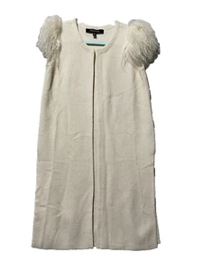 Neiman Marcus Cashmere Cardigan Vest XS Ivory Fur Duster Western Fairy *Read - Picture 1 of 10