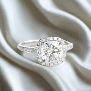 Anillo de moissanita de 2 quilates corte cojín en plata de ley 925 - Imagen 1 de 3
