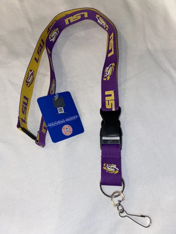 LSU Tigers Two Tone Lanyard Key Ring [NEW] NCAA Chain ID Badge Holder Cover
