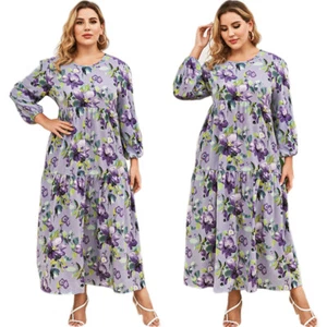 Muslim Women Floral Print Abaya Long Maxi Dress Dubai Robe Caftan Arab Casual - Picture 1 of 21