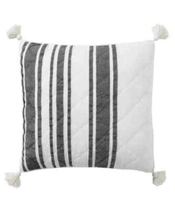 Pottery Barn MESA TASSEL STRIPE Pillow Sham White & Black EURO NWT #P505 - Picture 1 of 5