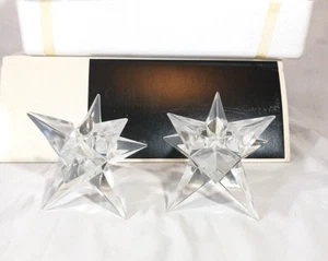 Pair Rosenthal Kosta Stern Atomic Crystal Star Taper Candle Holders - Picture 1 of 7