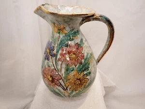 Floral Pitcher with Gold Trim Made in Italy 8.5" tall Gold accents - Picture 1 of 10