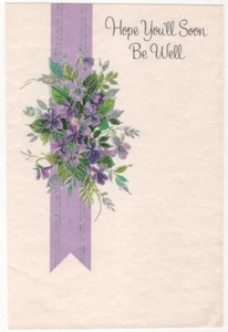 Vintage Blumen Violett Silber Akzente Amerikanische Grüße Gut werden Karte vorne - Bild 1 von 2