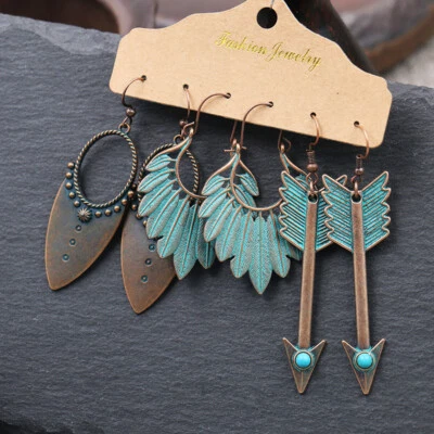 Vintage Arrow Drop Earrings for Women Boho Ethnic 3 Pcs Set Faux Aged Jewelry - Image 1 of 4
