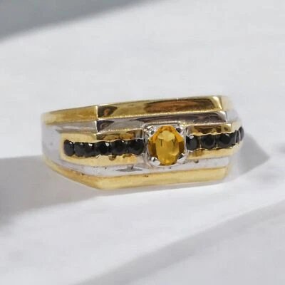 Anillo citrino corte redondo con plata de ley 925 chapado en oro para hombre #900 * Foto 1 de 4