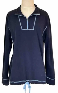 Talbots XLP Sweatshirt Collared 1/4 Zip Navy Cotton Stretch Drawstring Nautical - Picture 1 of 6