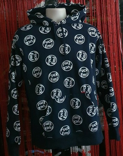 FW14 Supreme *uck Em! Felpa con cappuccio marina taglia M media vintage rara 2014