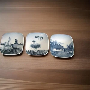 B&G Copenhagen 3 Porcelain Kjeld Bonfils 3” Square Dipping Plates Wall Hangings - Picture 1 of 6