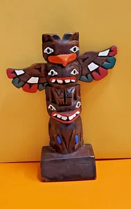 Handcrafted Authentic Alaska Craft Souvenir Totem Pole Ketchikan Carved Wood - Picture 1 of 8