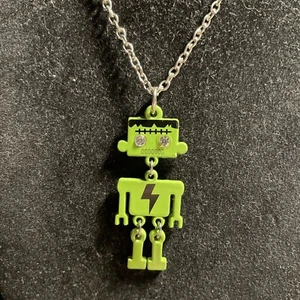 Green and Black Color Robot Shape Pendant with Crystal Eyes and 16" Chain - Picture 1 of 4