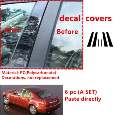 Door Window Trim Black Cover For Cadillac CTS 2008-2013 Sedan 6Pcs Pillar Posts Foto 1 de 4