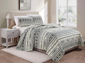 Chezmoi Collection Colby 3-Piece Western Quilt Set - Geometric Tribal Ivory N... - Picture 1 of 4