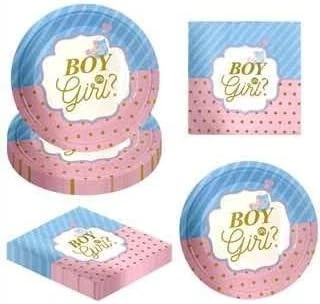 32 Pcs Boy or Girl Gender Reveal Party Tableware Set Baby Shower Baby Reveal Pa - Image 1 of 4