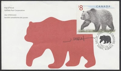 1997 #1694 $8 Grizzly Bear FDC Canada Post Cachet Signed By Stamp Engraver Peral - Image 1 of 2