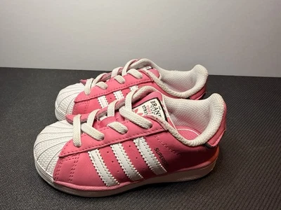 Adidas Superstar Elastic Lace Shell Toe Sneakers Pink/White Size 7K Toddler - Image 1 of 4