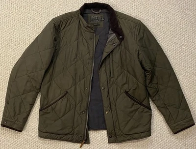 J Crew Sussex Mens L Large Jacket Quilted & Lined Olive Green w/ Corduroy Collar - Image 1 of 4