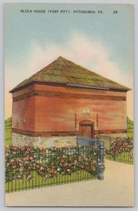 Block House Fort Pitt Postcard Pittsburgh PA Linen - Picture 1 of 2