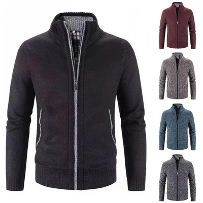 Herren Freizeit Winter Strickjacke mit Reißverschluss dicker Pullover Cardigan - Bild 1 von 4