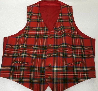 Jos A Bank Red Tartan Plaid Formal Reversible Vest Waist Coat 100% Wool 44 Reg - Image 1 of 2