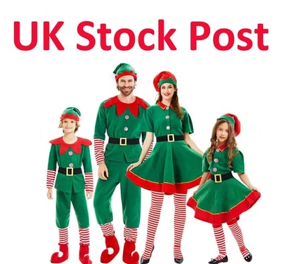 Adult Kids Cosplay Christmas Elf Costume Fancy Dress Xmas Santa Helper Outfits F
