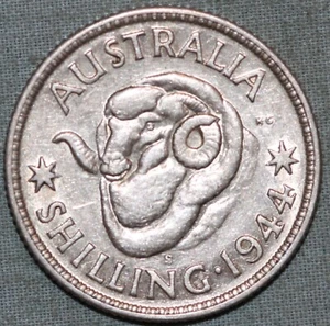 Australia 1944 S ~ chelín de plata .925 ~ Segunda Guerra Mundial ~ 99 ¢ envío con seguimiento - Imagen 1 de 2