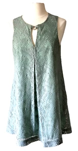 Umgee Large Lace Overlay Dress Sleeveless Romantic Cotton Blend Lined Sage Green - Picture 1 of 14
