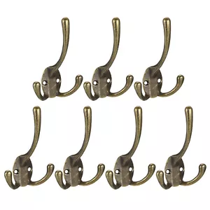 Wall Hooks, 7Pcs Zinc Alloy Three Prong Retro Coat Hook for Hanging Hat (Bronze) - Picture 1 of 6