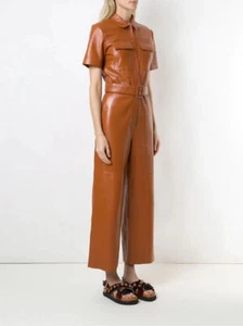 Invierno Original Piel de Cordero Cuero MARRÓN Mono Mujeres Moda Informal - Imagen 1 de 8