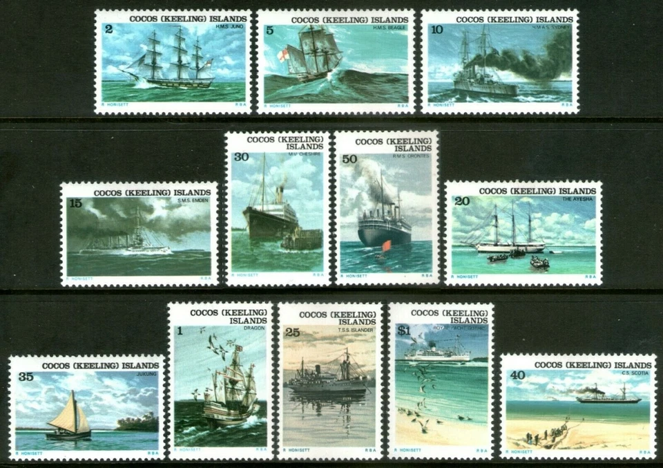Australia Cocos Keeling Islands 1977 MNH conjunto completo 12 barcos históricos emisiones de estampillas Foto 1 de 1