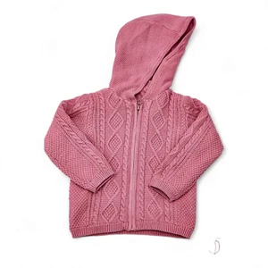 M&S Girl Pure Cotton Hooded Cable Knit Cardigan 18-24 Months - Picture 1 of 5