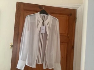 REISS NOA Sheer Stripped Panel Blouse Size 8 New with tags RRP £148 - Picture 1 of 7