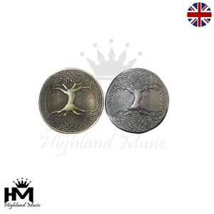 HW SCOTTISH KILT BELT BUCKLE CELTIC TREE OF LIFE CIRCULAR CHROME,ANTIQUE FINISH - Picture 1 of 3