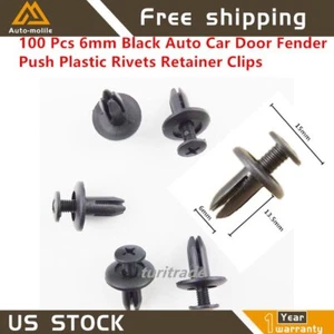 100 Piezas Auto Guardabarros Puerta Coche 6mm Agujero Empujar Plástico Remaches Clips de Retenedor Negro - Imagen 1 de 5