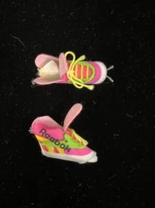 BARBIE DOLL SIZE REEBOK WHITE PINK & GREEN SOFT MATERIAL SNEAKER COVERS - Picture 1 of 5