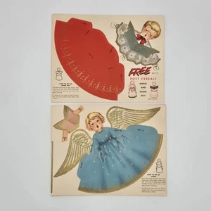 Decoraciones perforadas de ángel y cantante de Navidad post cereal años 50 de colección - Imagen 1 de 3