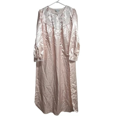 Camisón rosa grande vintage Miss Elaine para mujer cuello floral bordado Foto 1 de 4