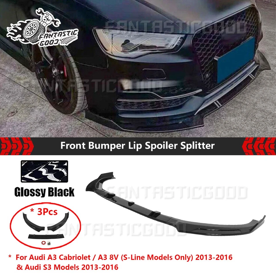For Audi A3 S3 S-Line 8V 2013-16 Glossy Black Front Bumper Lip Splitter Spoiler - Image 1 of 4