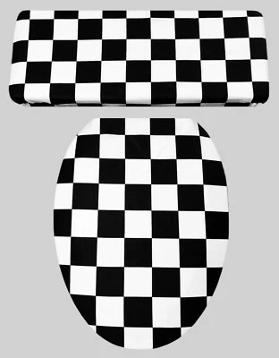 Juego de cubierta de tapa de asiento de inodoro con bandera a cuadros Nascar a cuadros blanco y negro Foto 1 de 2
