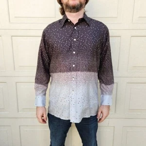 Vintage Givenchy for Chesa Men's Button Down Shirt Polka Dot Brown Gray Size L - Picture 1 of 8