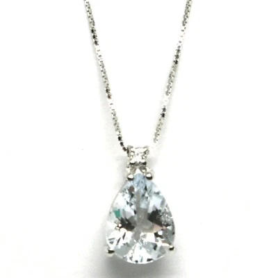 Halskette Mit Anhänger Weißgold 750 18K, Aquamarin Tropfenform, Diamant - Bild 1 von 4