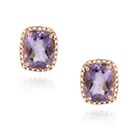 Rose Gold on Silver 4ct Amethyst & Diamond Accent Cushion Cut Earrings
