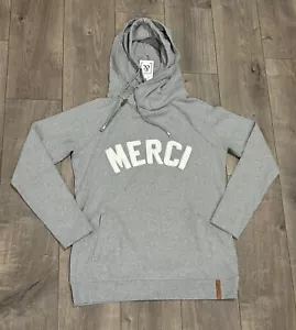 NWT Ampersand Ave Womens Sz XL Gray Double Hood Hoodie Pocket MERCI Print - Picture 1 of 10