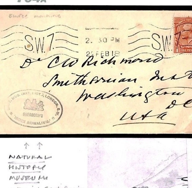 GB *NATURAL HISTORY MUSEUM* 1918 WW1 Official RARE CACHET Censor Cover USA T94a - Image 1 of 4