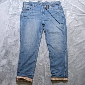 Eddie Bauer Jeans Womens 16 Blue Flannel Lined Relaxed Boyfriend Straight New - Picture 1 of 21