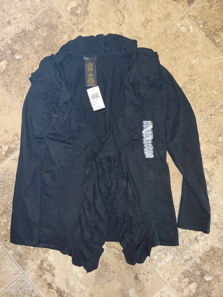 Cárdigan suéter negro pequeño S Grace Elements con volantes con volantes para mujer Foto 1 de 1