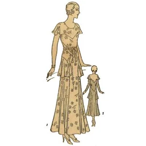 1930's Sewing Pattern: 30s Frock Dress Cape Peplums - Bust=32” (81cm) - Picture 1 of 2