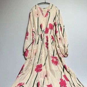 Vestido Marimekko Floral Mercado Botánico Una Pieza Rosa Blanco Beige Talla XL 42 - Imagen 1 de 9