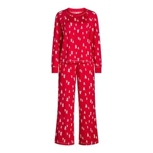 Joyspun Pajama Set Women’s Size M Red Polyester Brushed Jersey Top and Wide Leg - Picture 1 of 4
